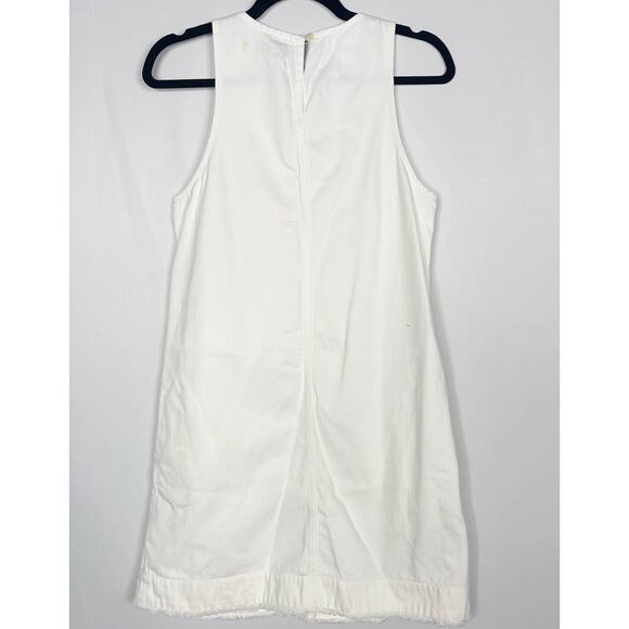 J Crew 4 White Denim Shift Dress Crew Neck Sleeveless Pockets Cotton Keyhole - Picture 2 of 13
